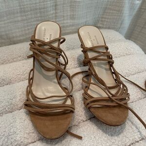 Chrissy Teigen x Revolve Strappy Heels | Suede | Size: 6
